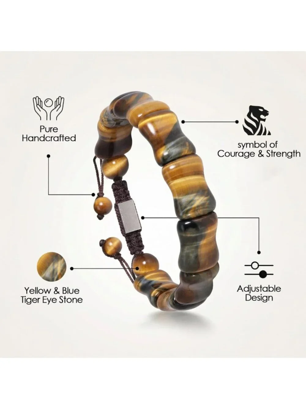 Adjustable Tiger Eye Beaded Bracelet for Men - Yellow & Blue Stone Jewelry